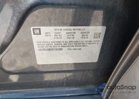 2014 Chevrolet Cruze 2Lt Auto из США, поврежденный, VIN 1G1PE5SB5E7191000